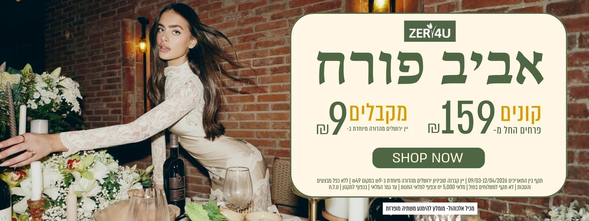 קונים ממגוון הזרים לפסח ב 159 ש"ח ומקבלים בקבוק יין קברנה סוביניון ב 9 ש"ח בלבד