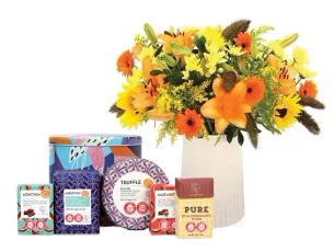 זר תמוז ומארז שוקולד חושי הקקאו