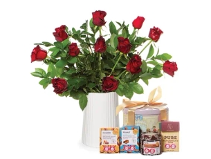 זר ורדים באהבה M ומארז מקס ברנר