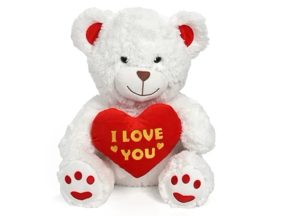 דובי בצבע לבן עם לב אדום