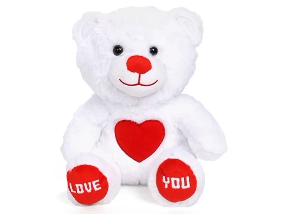 דובי בצבע לבן עם לב אדום 25 ס"מ