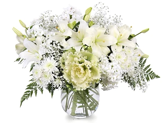 זר פרחים 'אמיליה' בגווני לבן חגיגי