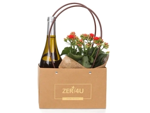 מארז שי לפסח המכיל בקבוק יין לבן בשילוב עציץ ניצנית