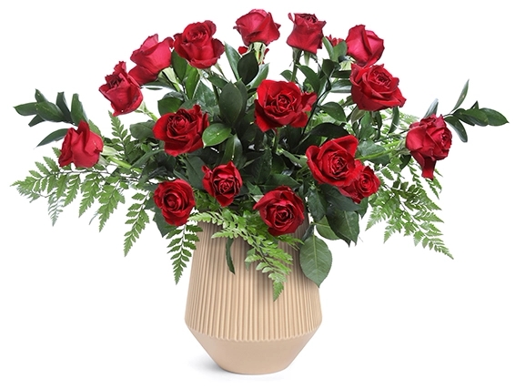 זר ורדים אדומים LOVELY RED באגרטל קרמיקה ורוד