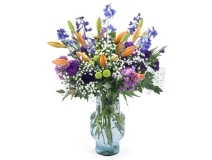זר פרחים 'אליאן' בגווני סגול וכתום - פסח ב ZER4U