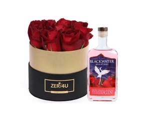 סידור ורדים אדומים 'אוריין' ובקבוק ג'ין אירי