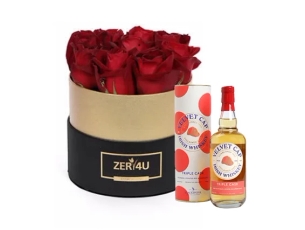 סידור ורדים אדומים 'אוריין' ובקבוק וויסקי