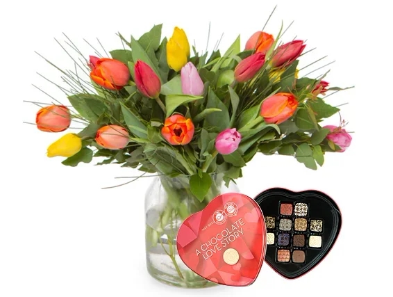 זר צבעונים בשילוב פרליני אהבה