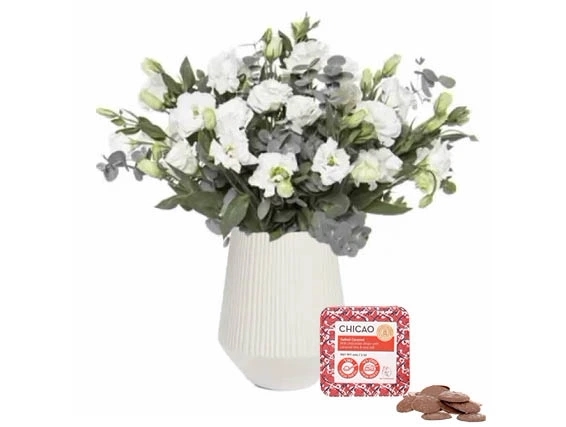 זר אלון בגווני לבן, ושוקולד ציקאו מבית מקס ברנר