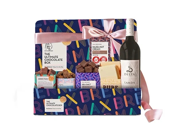 מארז שוקולד מבית מקס ברנר בשילוב בקבוק יין אדום