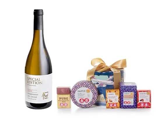 מארז שוקולד חושי הקקאו ויין לבן שרדונה אדיר